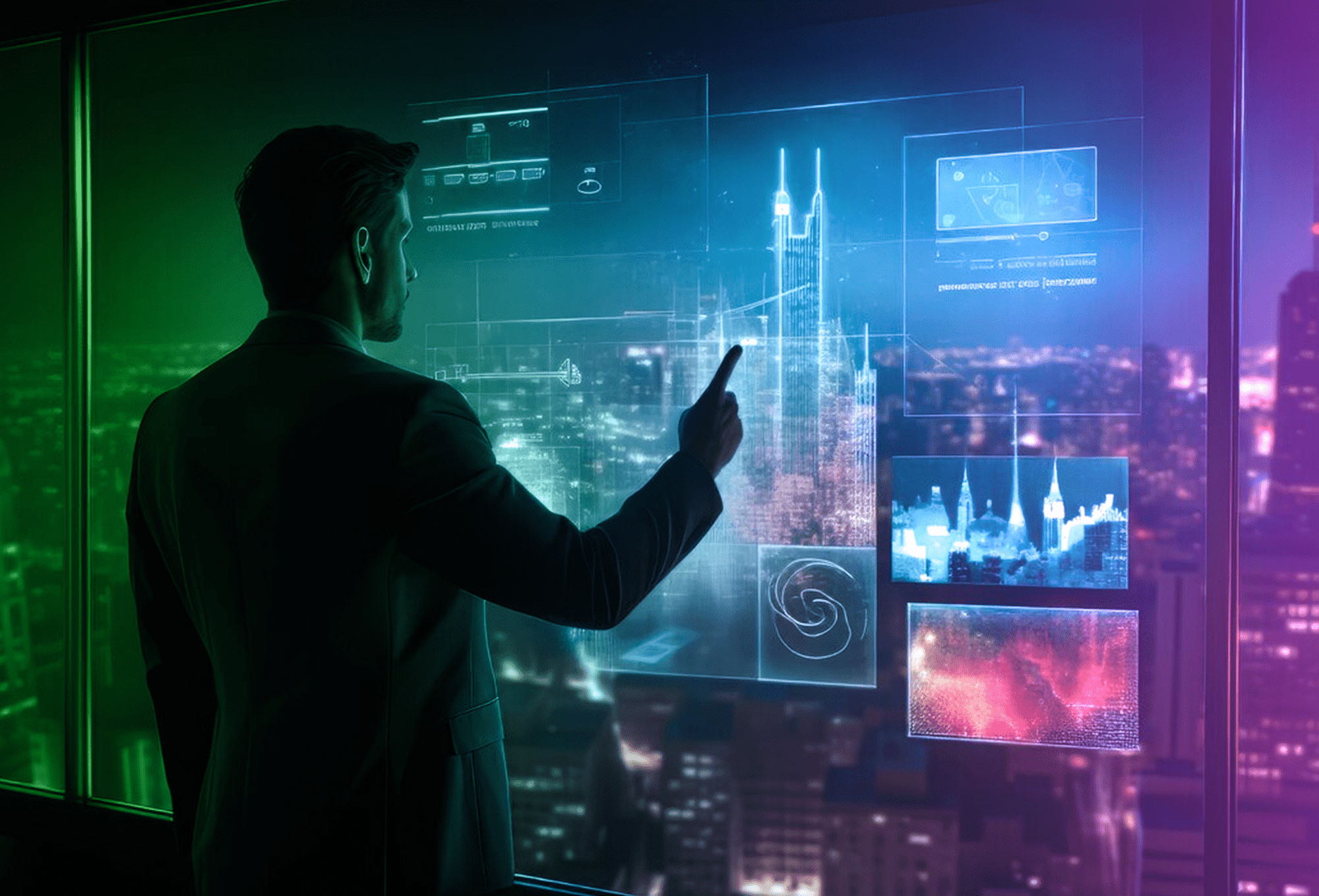 Professional engaging with interactive screen, emphasizing intuitive search and collaboration for data quality assurance