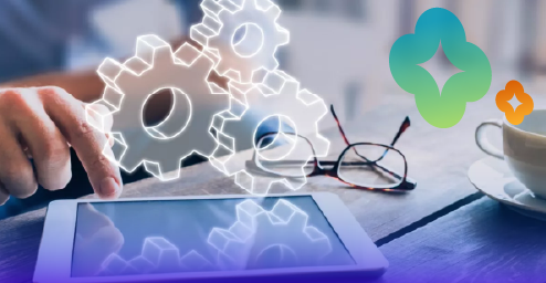 Hand utilizing a tablet to create LLM-driven chatbots, enhancing customer engagement through automation
