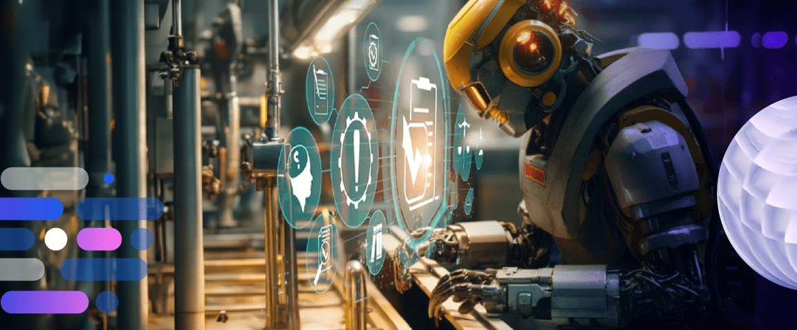 Robot in a factory exemplifies manufacturing observability solutions, ensuring data integrity and traceability throughout production