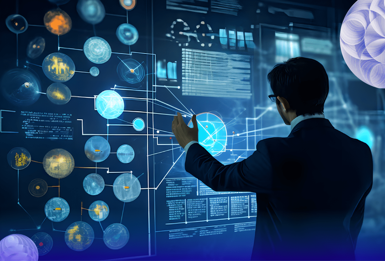 Illustration highlighting an analytics platform delivering actionable insights for improved decision-making in finance